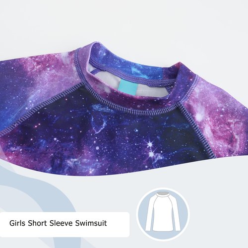Big Girls Long Sleeve Rash Guard Swim Shirt for Girls One Piece Swimsuits with UPF 50+ Sun Protection Bathing Suits Blue Purple Nebula Size 10/8-10