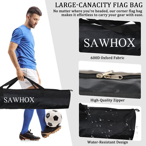 Soccer Corner Flags with Bag, 4-Piece Set for Soccer Field, 5ft ABS Flagpoles for Agility Training (White)