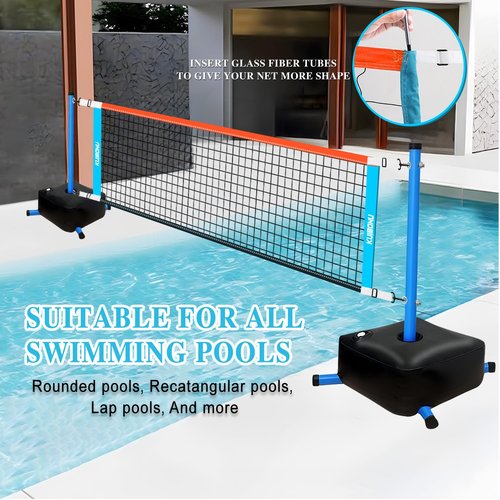 KuiBonu Pool Volleyball Net Set with Weighted Base, Portable Outdoor Volleyball Net for Pool, Water Games Toy for Backyard Party, 15ft-25ft Adjustable
