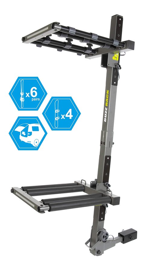 BUZZRACK BUZZSKI - Hitch Mounted Ski & Snowboard Rack | Fits 2" or 1.25" Receivers | Tilting Away