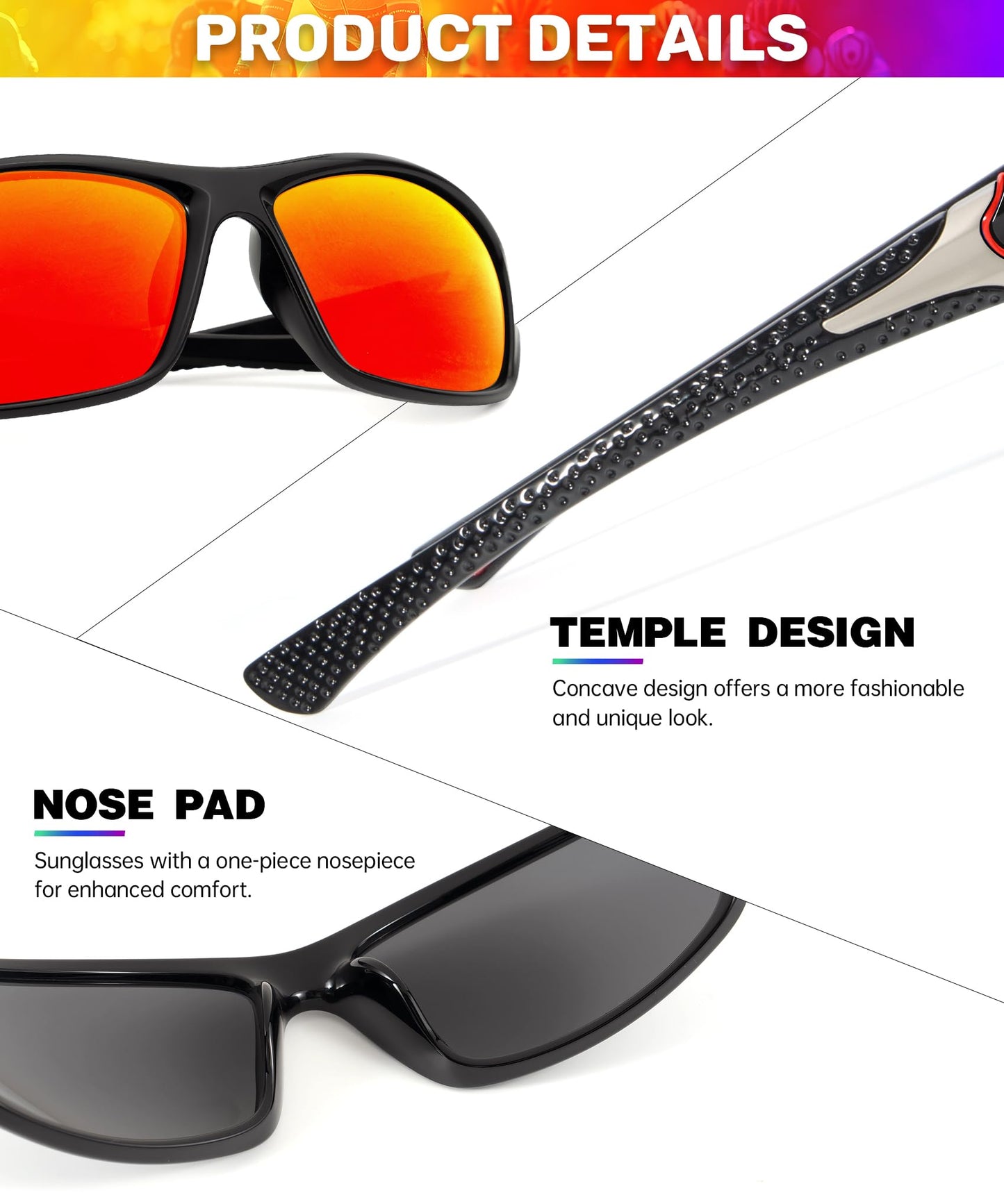 OUTDOORKING Stylish Men Sunglasses Polarized Sunglasses for Women, UV400 Protection glasses for Running Cycling 3-Pack