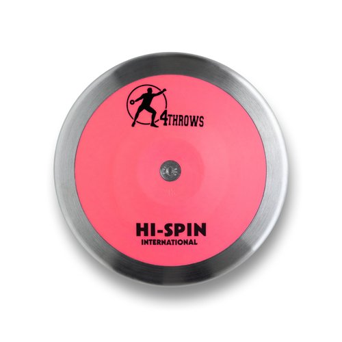 4THROWS ATE 1KG Hi-Spin International Discus for Track & Field, High School, College, Men & Women — 80% Rim Weight, IAAF World Athletics Certified with Free Carry Bag, Pink and Silver