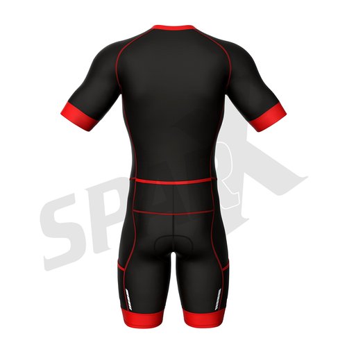 Sparx Men Triathlon Suit Short Sleeve Aero Tri Suit (Black/Red, Large)