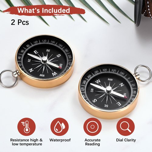 TIXIPEM Pocket Compass [2PCS] - Survival Sports Navigation Compass with Key Ring for Hiking & Camping - [Yellow] Outdoor Activities Accessory