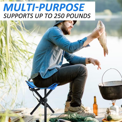 KKONHII Portable Folding Camping Stool, Collapsible Tripod Stool Chair for Adults, 3 Legged Blue Chair with Adjustable Handle for Outdoor Travel Camp Picnic Fishing Hunting Walking Hiking