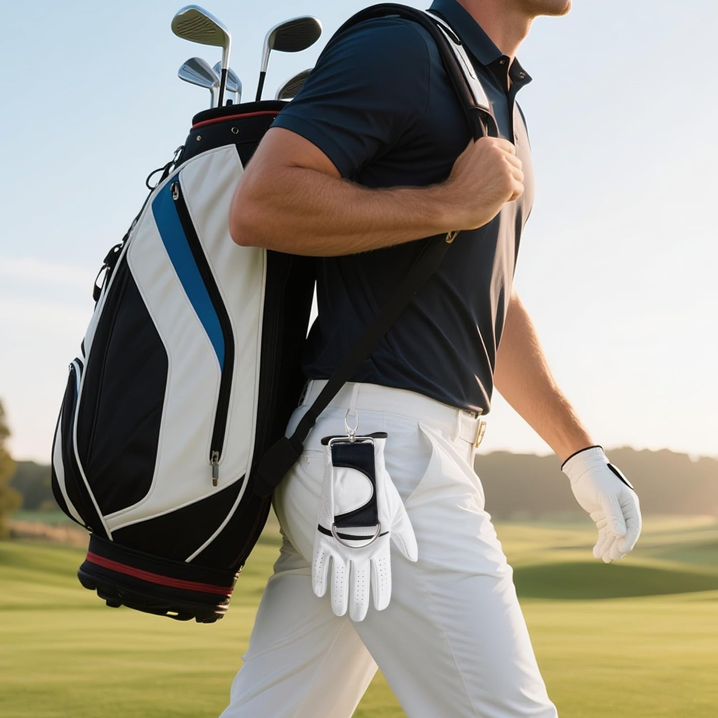 2 Pack Golf Glove Holder with Dual Metal Clips and Keyring, Golf Glove Belt Keeper Strap–Golf Accessory for Secure Glove Attachment to Belt or Bag, Secure Golf Gloves at Waist