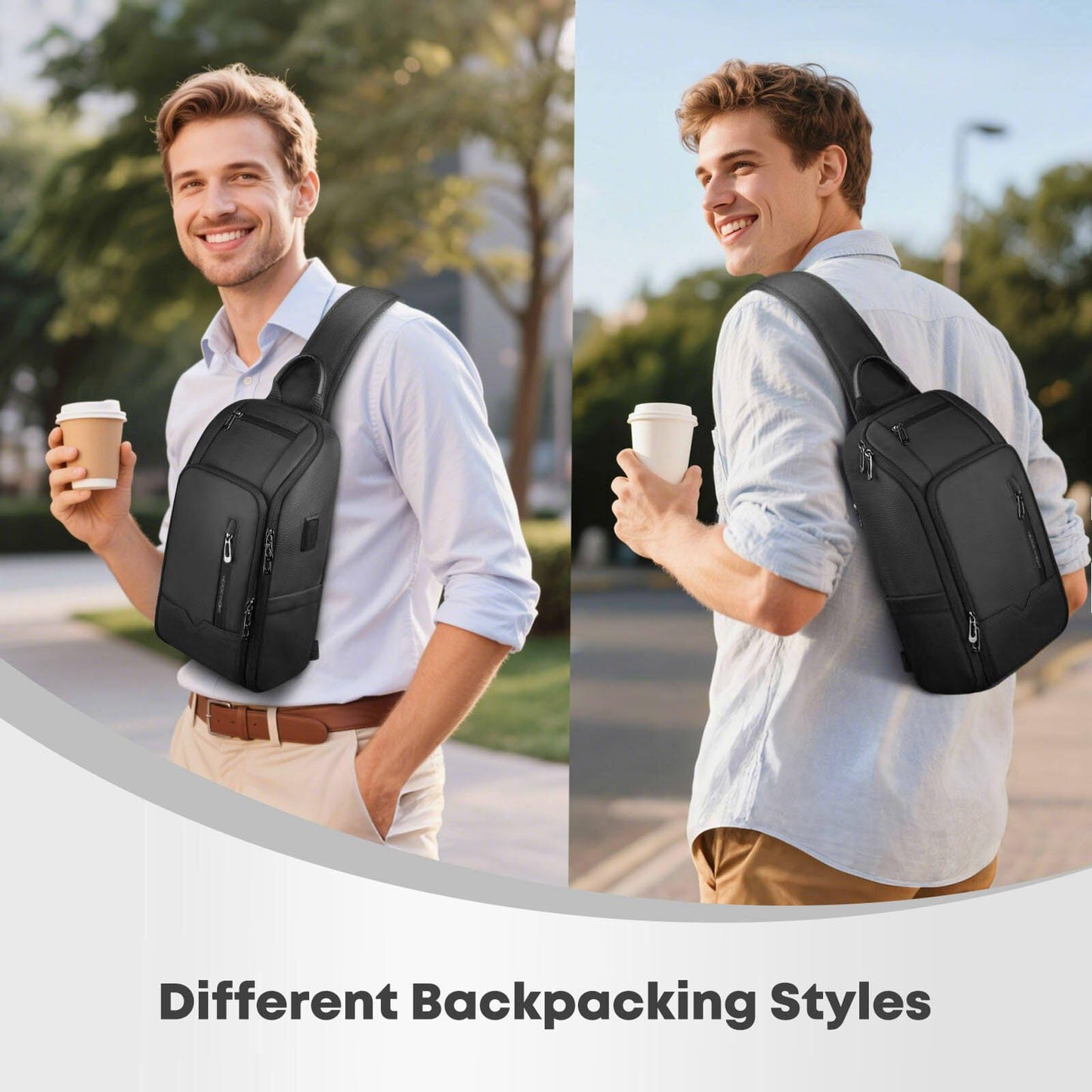 HEROIC KNIGHT Crossbody Sling Bag for Men, Waterproof Sling Crossbody Backpack with USB Charging Port, Anti Theft Chest Shoulder Hiking Bags Daypack for Commute, Work, Sport, Travel - Black
