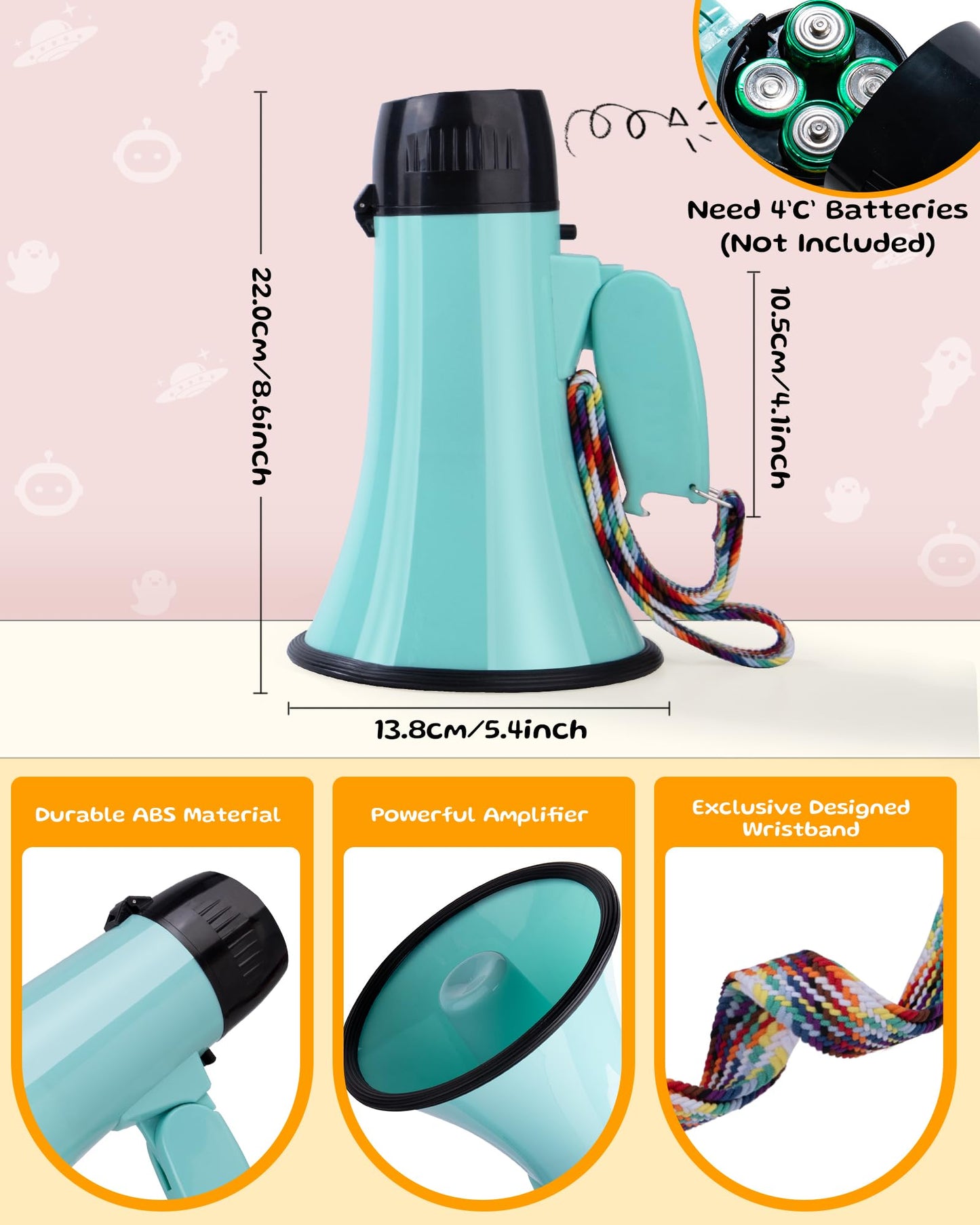 MyMealivos Prank Voice Changer Megaphone with 6 Different Sound Effects Voice Changing Bullhorn for Birthday Party, White Elephant Gift Exchange-Teal
