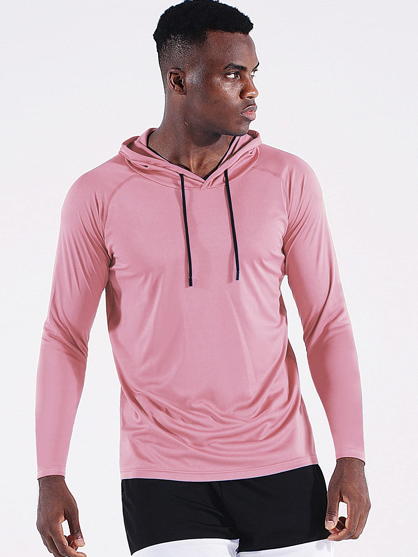 CADMUS Men's Workout Long Sleeve Fishing Shirts UPF 50+ Sun Protection Dry Fit Hoodies,1 Pack,Pink,Large