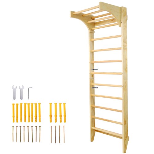 Wooden Swedish Ladder Stall Bars – Adjustable Pull-Up Bar for Gymnastics, Physical Therapy, Strength Training & Home Fitness – Durable Beech & Pine Wood, Wall-Mounted
