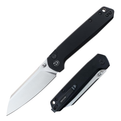DEFCON Pocket Folding Knife- Button Lock with Thumb Stud Opener for EDC, 3.3" 14C28N Blade, Aluminum Handle, Utility Knife for Men Women Gift -TD015 Tier2- (Black)