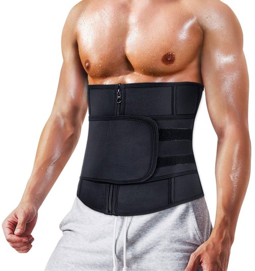 MOLUTAN Men Waist Trainer Trimmer for Weight Loss Tummy Control Compression Shapewear Sweat Belt Body Shaper (Black1, Large)