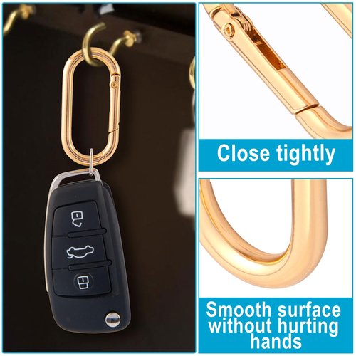 DAZEBRA 3pcs Oval Keyring Clips, Heavy Duty Spring Carabiner for Backpacks Purses Keys Bag Straps, Alloy Buckle Clasp for Hiking Camping Walking- Gold