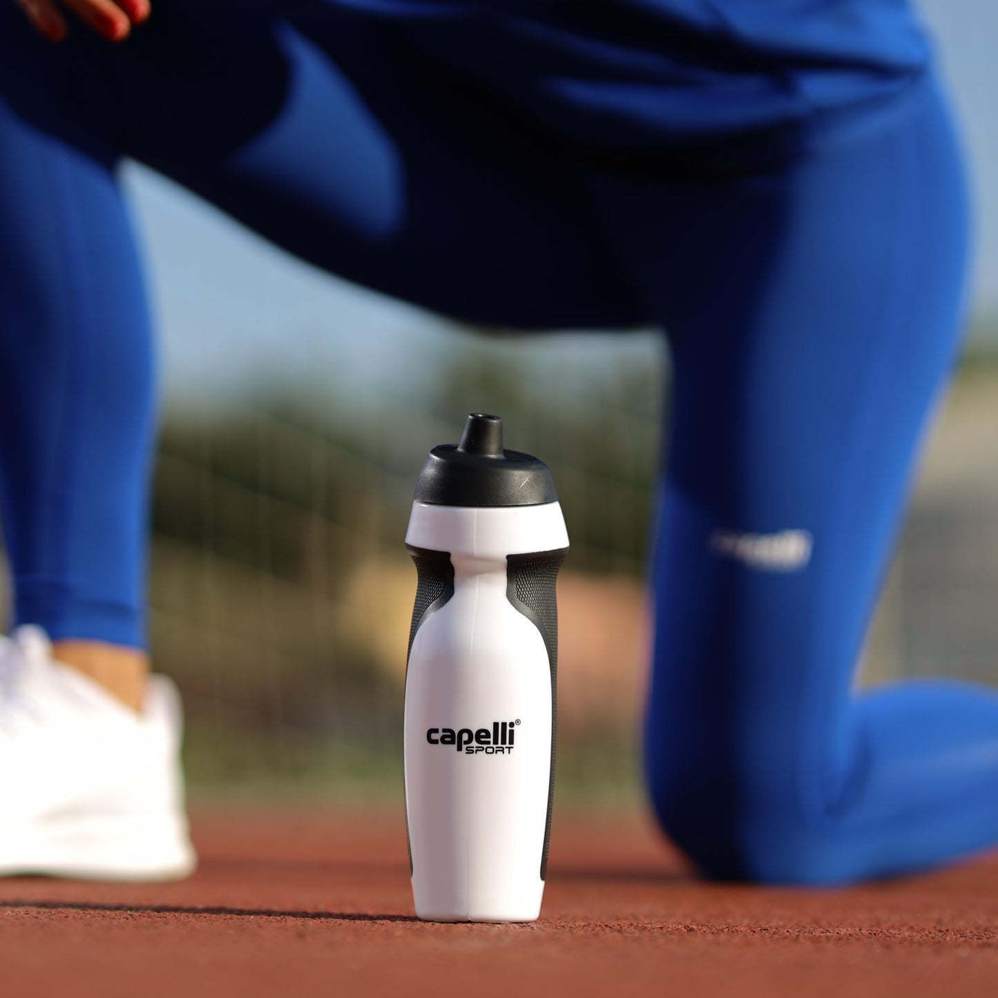 Capelli Sport Sports Water Bottle, Plastic Squeeze Water Bottle with Easy Open Nozzle and Grip Panels, White