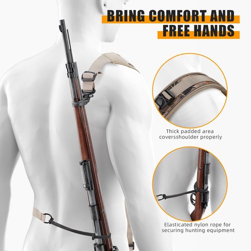 Tactical Rifle Gun Sling for Hunting ??Heavy-Duty Neoprene Padded Shoulder Strap, 3-Point Shotgun Sling Adjustable Non-Slip Design with Swivel Hook for Shotguns & Outdoor Gear