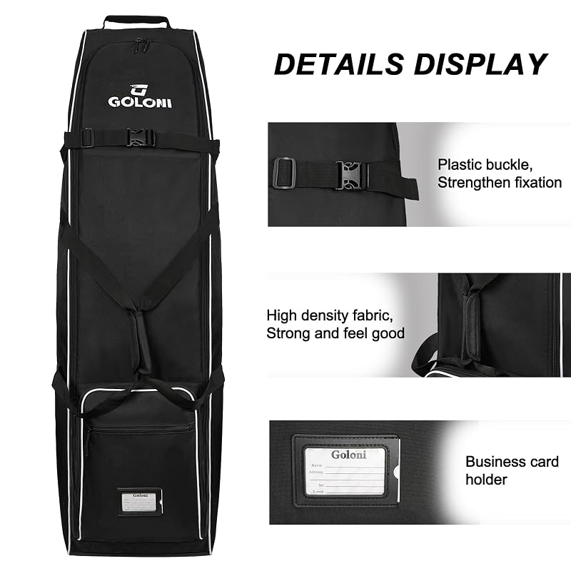 Golf Travel Bag with Wheels - Heavy Duty, Water Resistant Airline Case (Dark Black)