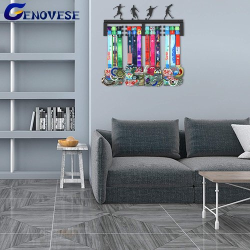 GENOVESE Soccer Medal Hanger Display Rack,Awards Holder,Sturdy Black Steel Metal,Wall Mount Over 50 Medals Easy to Install