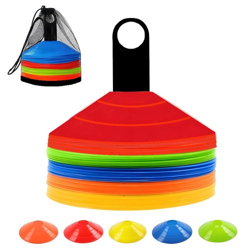 ANSLYQA Soccer Cones (Set of 50), Agility Training Disc Cone with Carry Bag and Holder for Football Basketball Sports Field Cone Markers, (5 Colors)