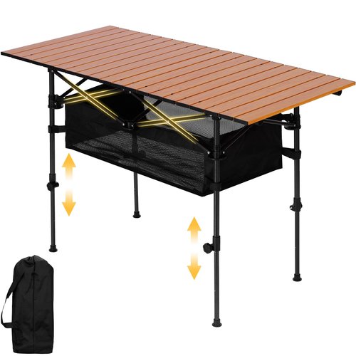 verovita Portable Folding Camping Table, 4-6 Person Aluminum Outdoor Picnic Table with Storage Carry Bag, Adjustable Height Lightweight Camp Table for Beach, Picnic, BBQ and Indoor Use