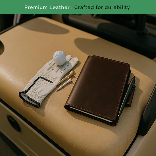 RAW HYD Leather Golf Scorecard Holder Book w/Slot & Pen Loop - Durable Full-Grain Leather Yardage Book & Lineup Card Holder - Refillable Log for Tracking Stats GIRs(Pen not included)