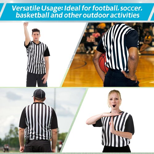 Skicuff Men's Referee Shirt V Neck Umpire Jersey Black Short Sleeve Ref Shirt Costume for Men Women Football Soccer (XL)