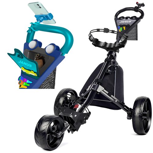 JANUS Golf Cart, Golf Bag cart, Foldable Golf Push cart,Golf Pull cart,3 Wheel Golf Push carts，with Gooseneck or Phone Holder