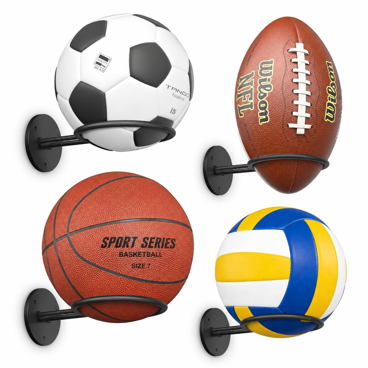 jockcaras Basketball Wall Mount 4 Pack, Wall Basketball Holder, Boys Room Decor, Black