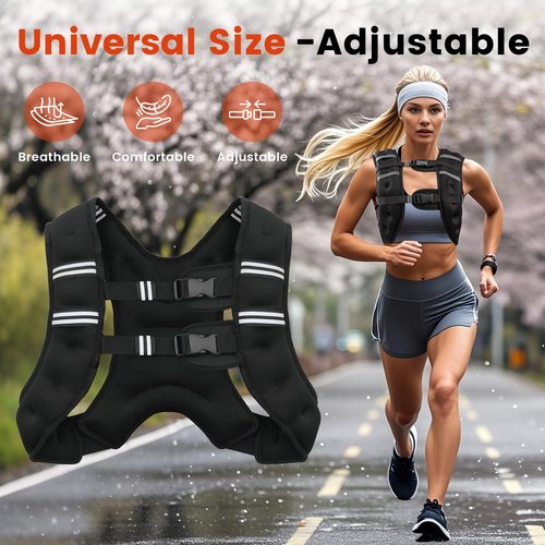 Poudee Weighted Vest, 20LB Weight Vest for Men Women, Body Weight Vests Adjustable with Reflective Stripe for Strength Training, Running, Training Workout, Jogging, Walking - 20LB