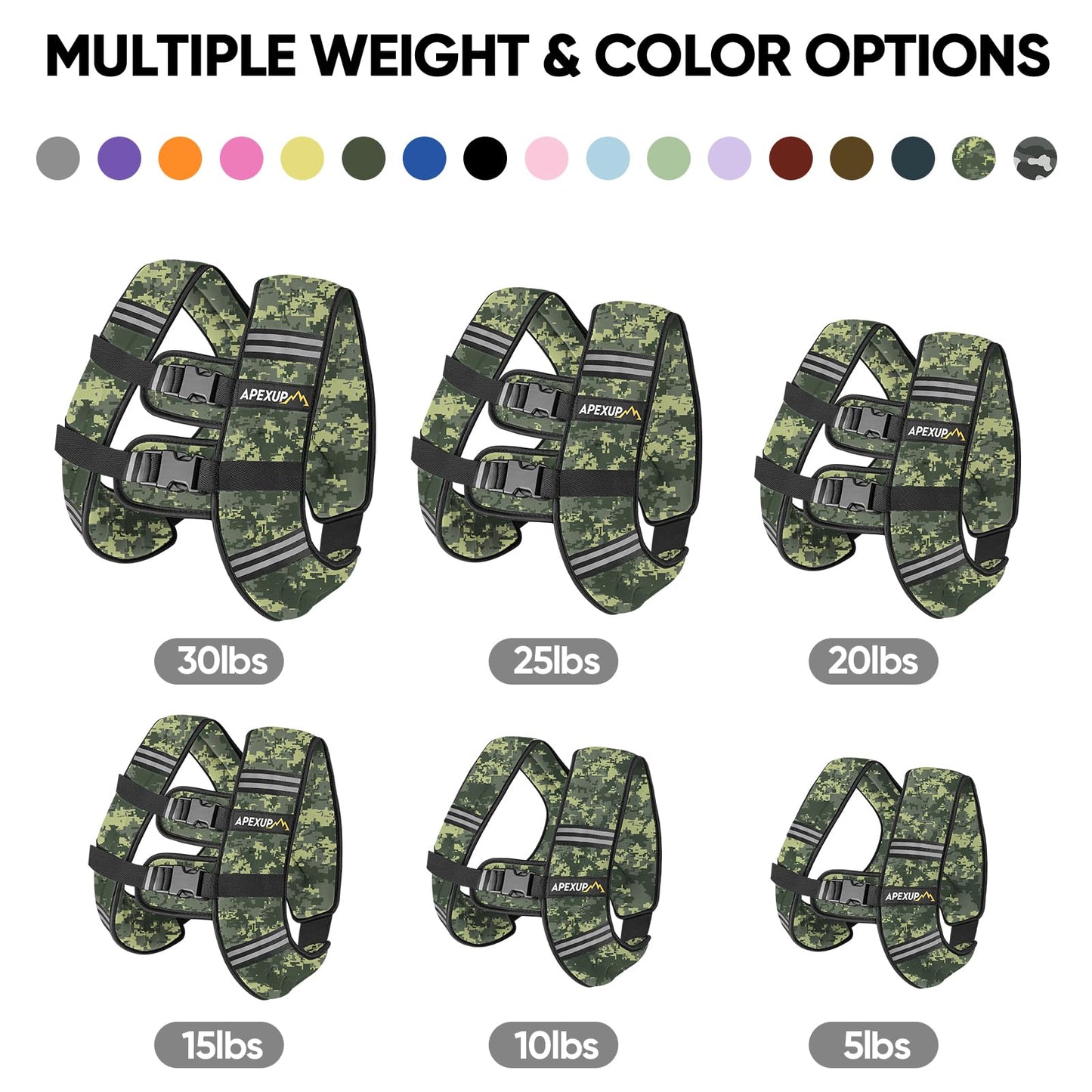 APEXUP 20lbs Weighted Vest Men Women, Weight Vest for Women Workout Equipment for Strength Training Running (Green Digi Camo)