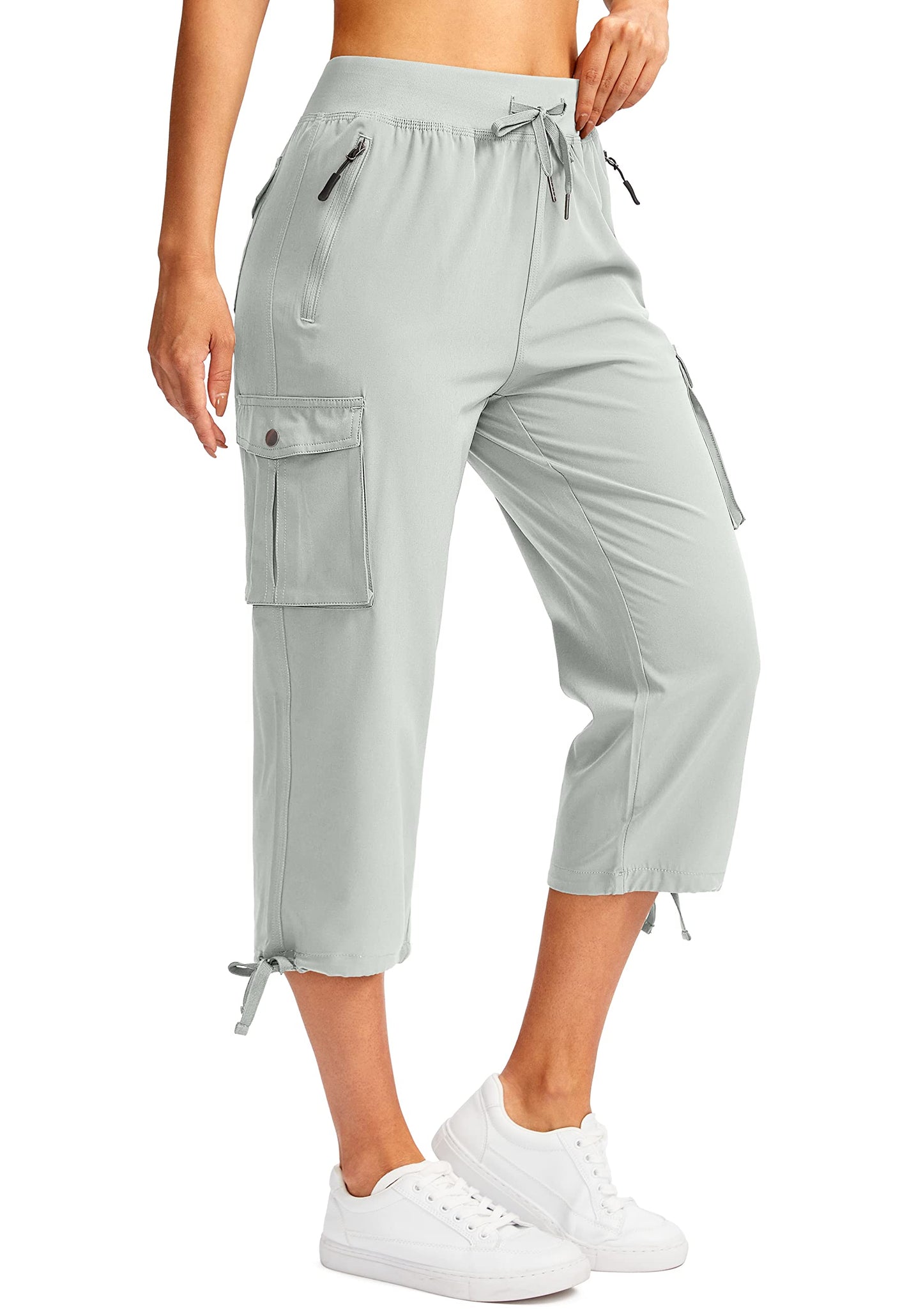 Soothfeel Women's Cargo Capris Pants with 6 Pockets Lightweight Quick Dry Travel Hiking Summer Pants for Women Casual (Pale, XL)