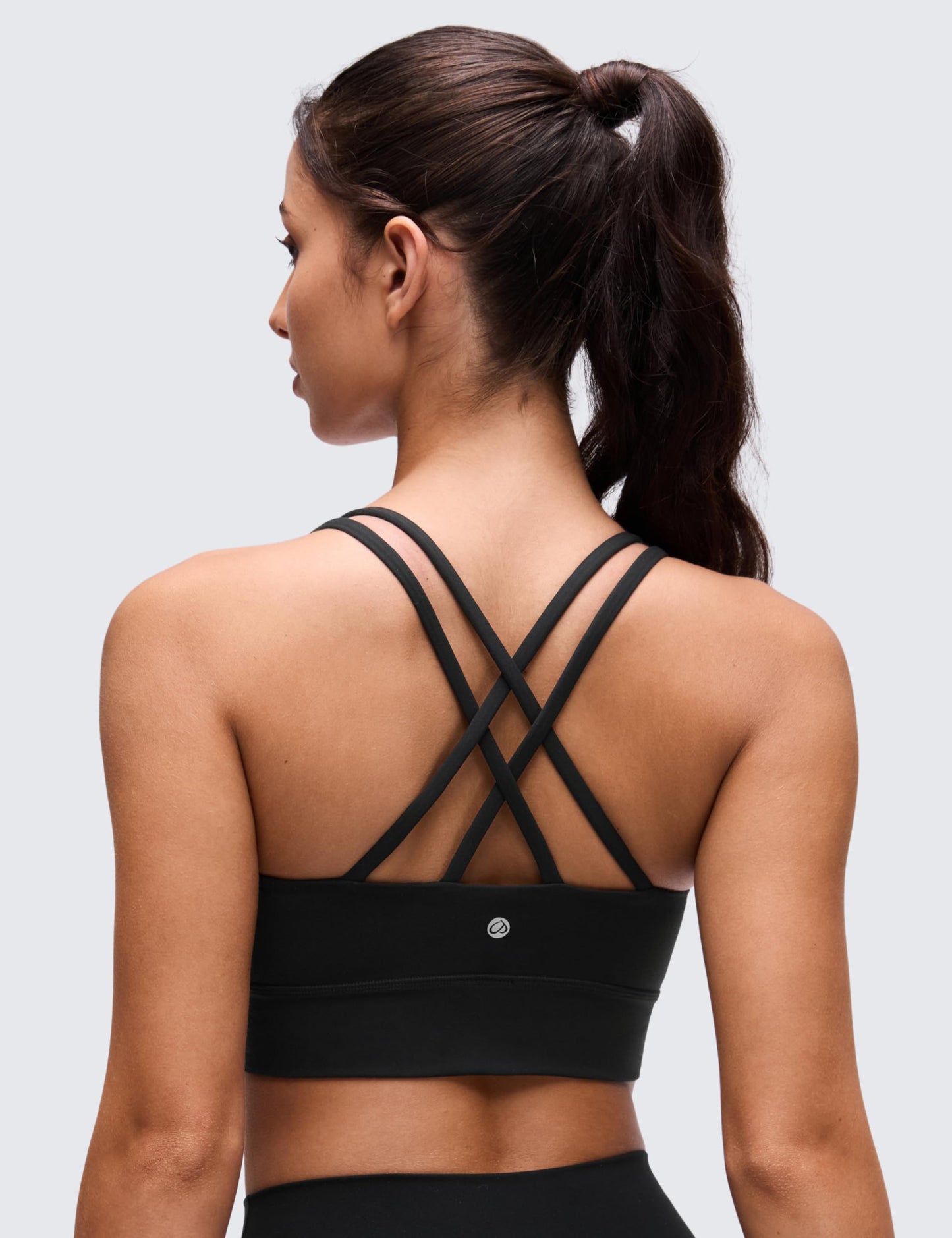 CRZ YOGA Softness Mold Butterluxe Strappy Longline Sports Bras for Women - Double Spaghetti Strap Workout Yoga Crop Top Black Large