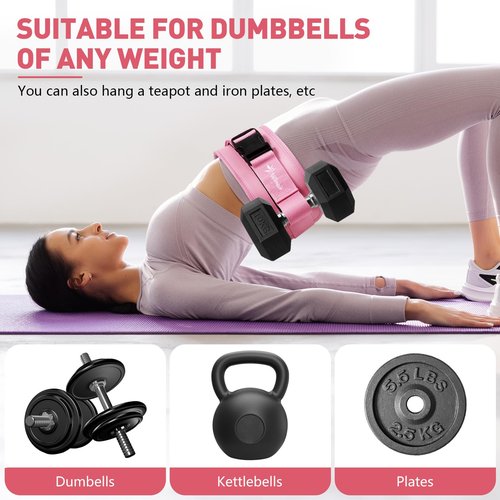 Exercise Hip Thrust Belt - Dumbbell Hip Thrust Belt - Premium Microfiber Leather Thickened & Widen, Comfortable for Dumbbells, Kettlebells or Plates, Slip Padding, Gym or Home Workouts (Pink)