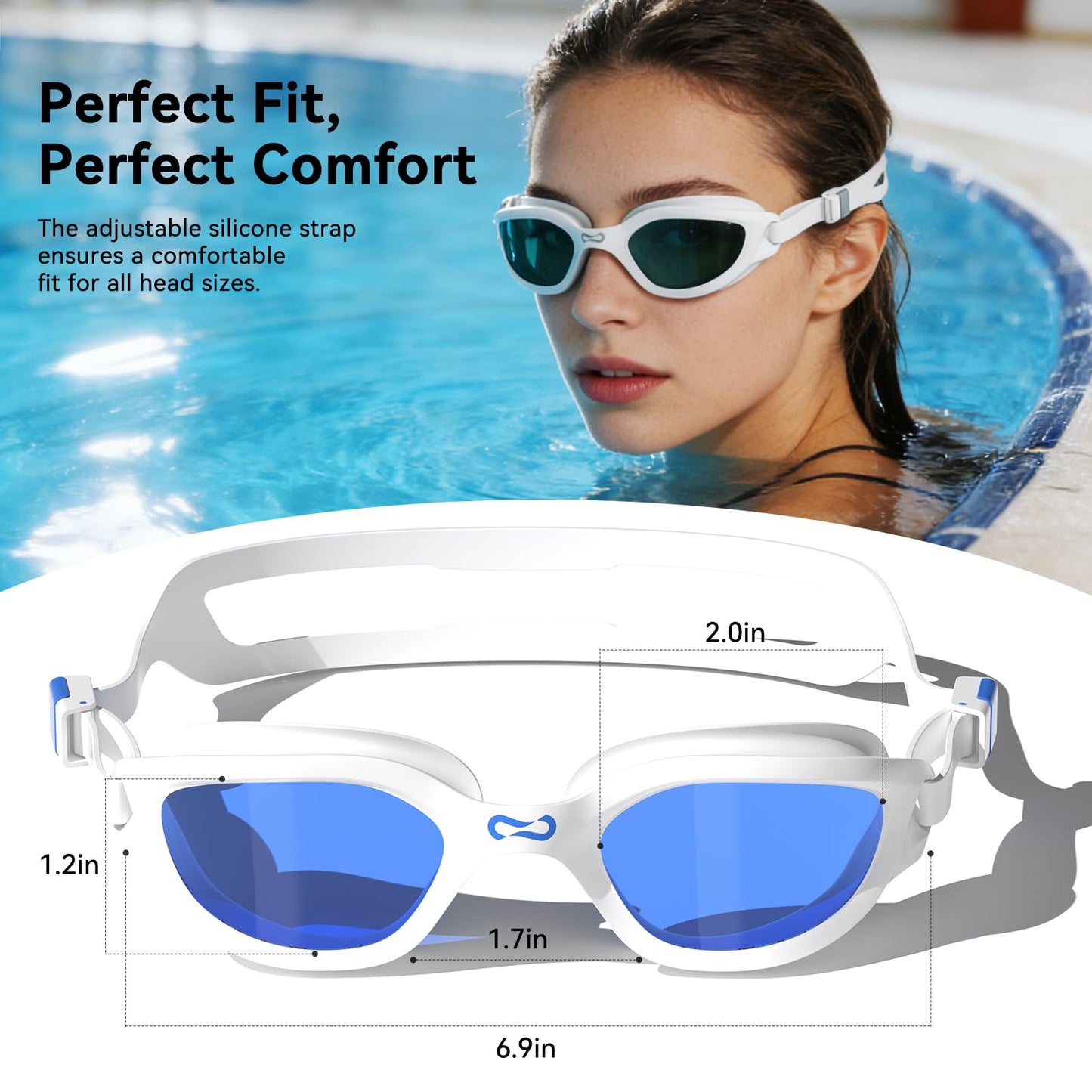 COPOZZ Swim Goggles Adult Women, Swimming Goggles for Women & Men, Anti-Fog No Leaking UV Protection for Adult