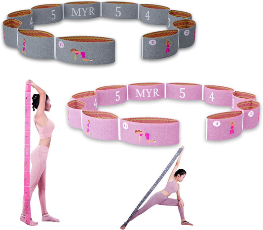 2 PCS Stretch Bands For Kids and Adults – Yoga Straps for Stretching with Multi- Loop – Workout Guide – Video For Exercise, Elastic Stretch Strap Pilates, Yoga, Dance, Gymnastics, Dance, Ballets Bands