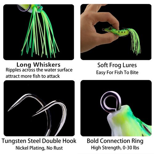 5Pcs Topwater Frog Lures Sets with Bait Box, Frog Lure Ray Frog Topwater Fishing Crankbait Lures, Frog Artificial Soft Bait for Bass Snakehead, Weedless Freshwater Soft Simulated Frog Bait