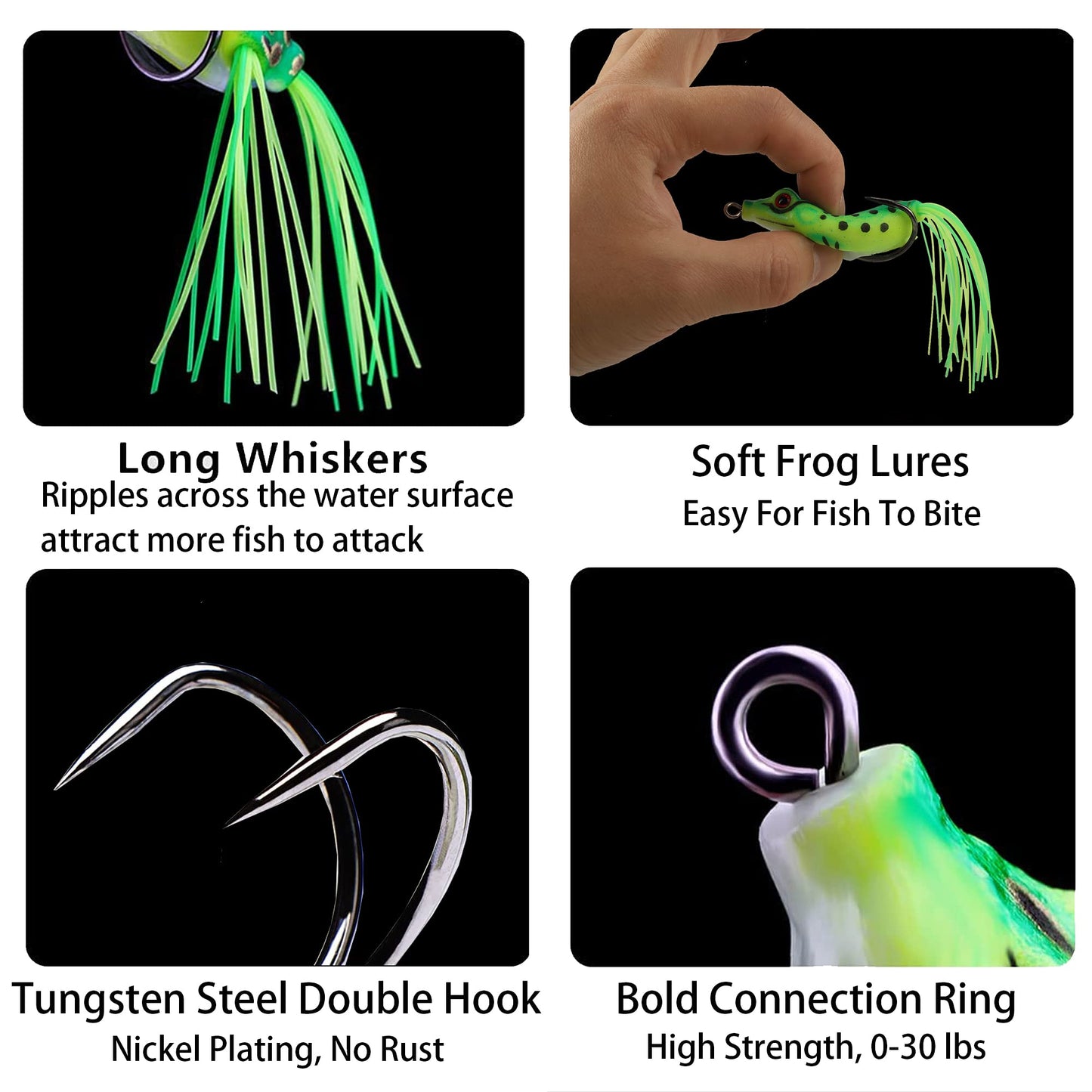 5PCS Topwater Frog Lures Set with Box, Realistic Soft Hollow Body Fishing Lures for Bass Snakehead Pike Bowfin, Weedless Freshwater Simulated Frog Baits