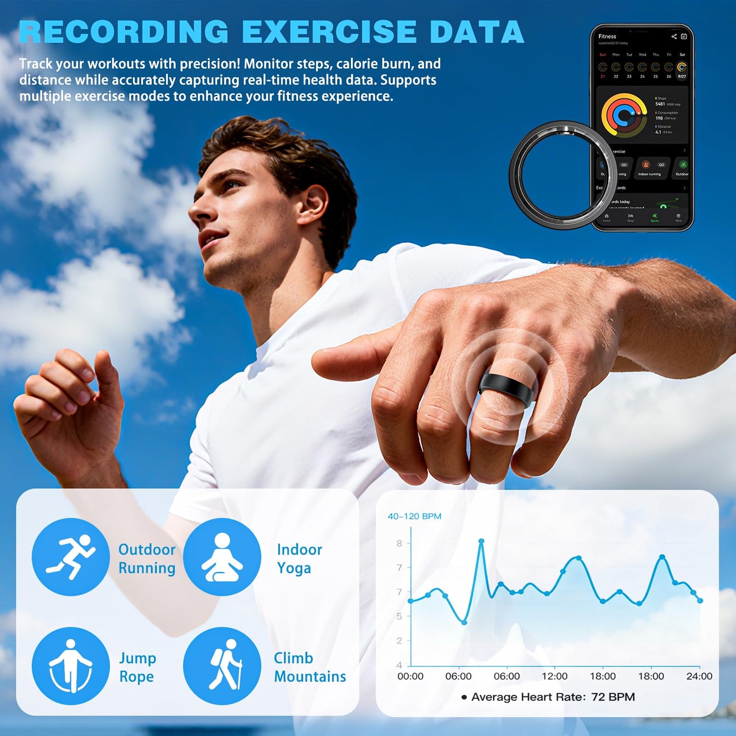 S SECRETTOP Fitness Tracker Smart Ring for Men Women – Sleep & Heart Rate Monitor, Health Activity Tracker, Step Counter, Calorie Pedometer, No Subscription Required (Black 11)