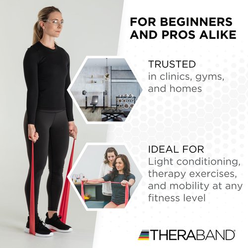 THERABAND Resistance Band 25 Yard Roll, Medium Red Non-Latex Professional Elastic Bands For Upper & Lower Body Exercise Workouts, Physical Therapy, Pilates, & Rehab, Dispenser Box, Level 3