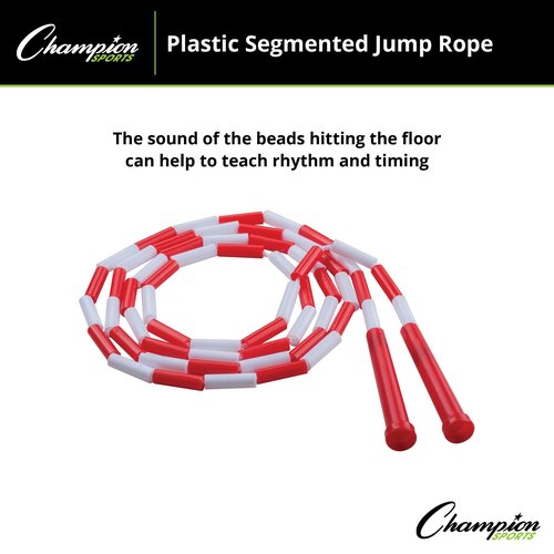 Champion Sports Classic Plastic Segmented Beaded Jump Ropes - Phys. Ed, Gym, Fitness and Recreational Use, 7'L, Red/White