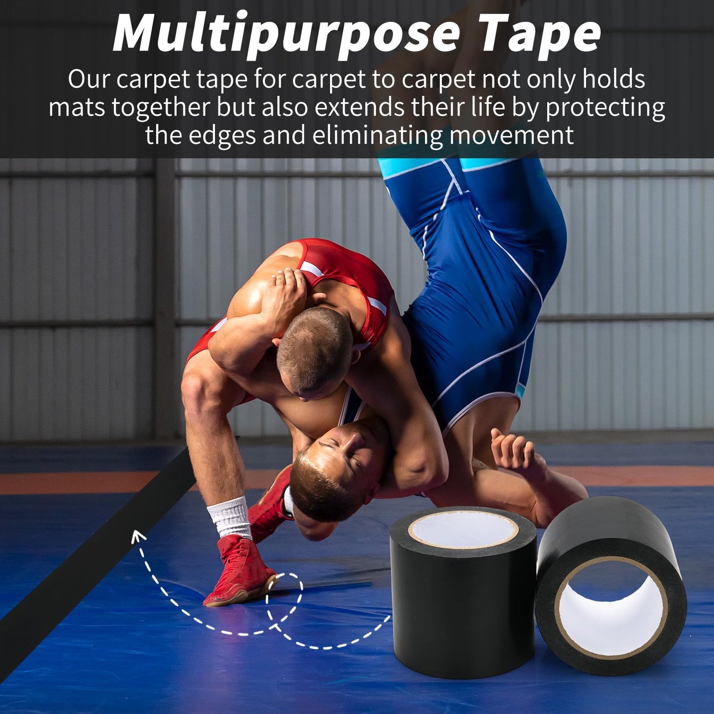 2 Rolls 4" x 108′ Wrestling Mat Tape Heavy Duty Gym Carpet Seam Tape, 7 Mil Strong Adhesive PVC Mat Tape for MMA, BJJ, Grappling, Wrestling and Exercise Mats, Black