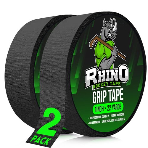 Rhino Grip Tape Premium Black Hockey Tape – Field Hockey and Lacrosse Grip Tape - Heavy-Duty Cloth Tape Easy Tear by Hand, Strong Grip – Also Great as Gaffer-Style Utility Tape (Black)