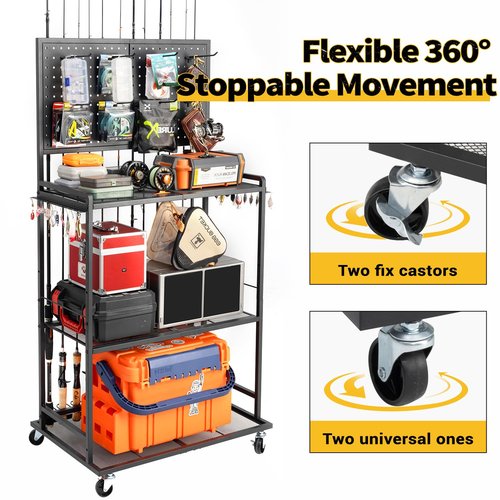 SOYEEZE Fishing Rod Holders for Garage,Fishing Pole Holder/Rack of Adjustable with Pegboard and Hooks, a Tackle Box,Lines,Lure Fishing Organizer, Stores Fishing Gear, up to 12 Rods,Fishing Gift