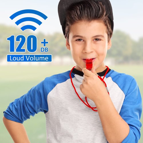 Flutesan 48 Pcs Plastic Whistles with Lanyard Sports Loud Crisp Sound Whistles Bulk for Coach Referees Training Emergency (Red)