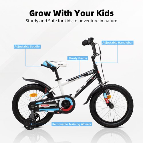 ACEGER Simon Kids Bike for Boys Girls Toddlers, Unisex for Aged 3-13 Years, 12 14 16 Inch Children Bicycle with Training Wheels, 20 Inch Bike with Kickstand