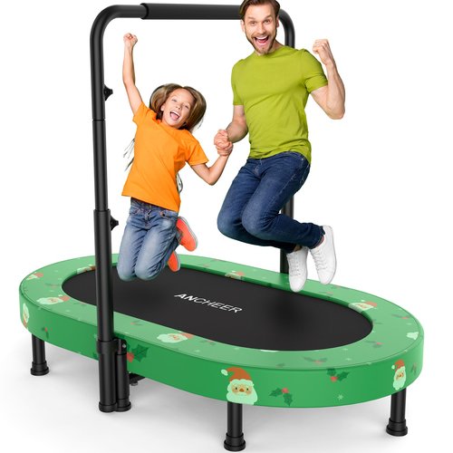 ANCHEER 56" Double Mini Trampoline for Kids, Mini Rebounder with 5-Level Adjustable Handle, Parent-Child Trampoline for Kids, Max Load 220lbs, Fun for Indoor/Outdoor