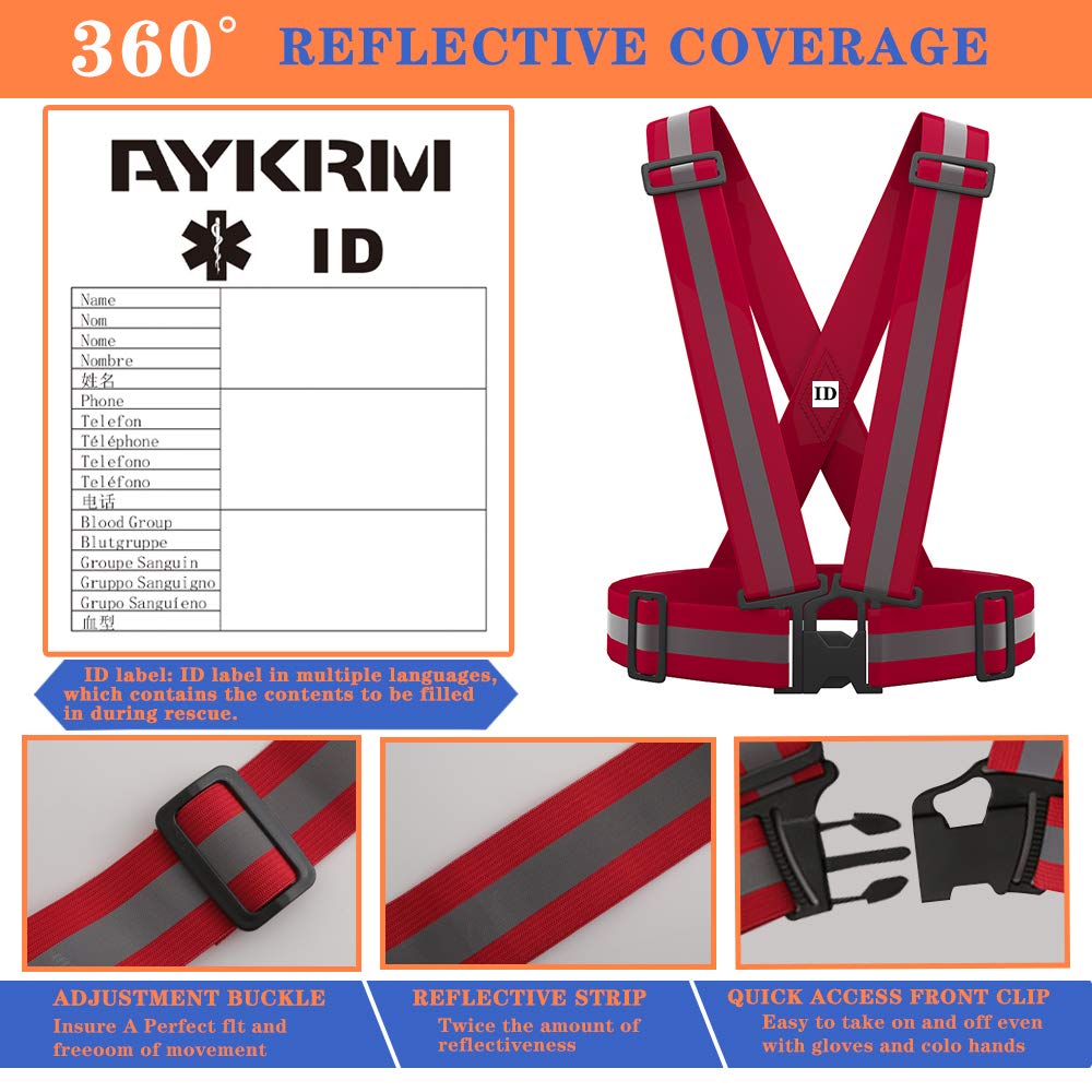 AYKRM RED Reflective Vest with Hi Vis Bands RUNNING High Visibility VEST (RED, S-XL)