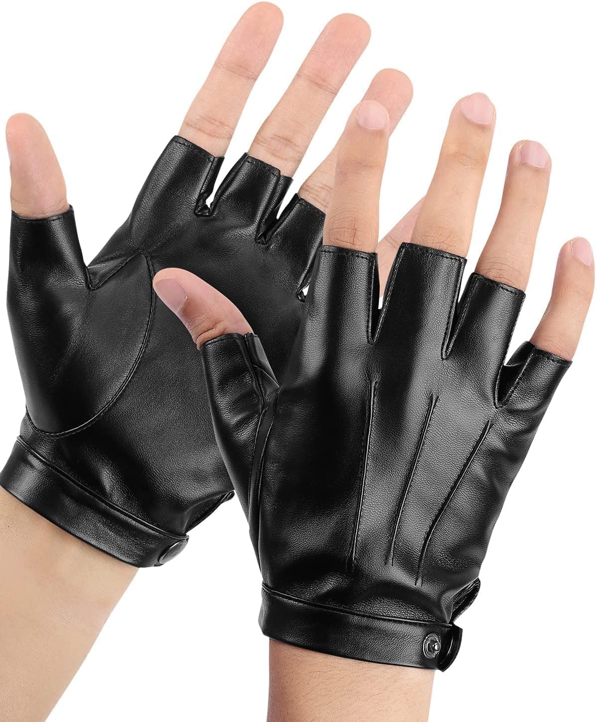 KEMIMOTO Leather Fingerless Driving Gloves for Men Women Teens, PU Faux Leather Half Finger Outdoor Sport Gloves, Black, Breathable Motorcycle Riding Gloves