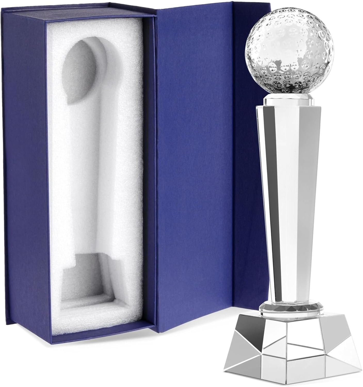 Juvale Crystal Glass Golf Trophy with Elegant Gift Box for Tournaments, Sports Competitions, Parties, Champion Award, Paperweight for Desktop and Table Decor (9 Inches Trophy Golf)