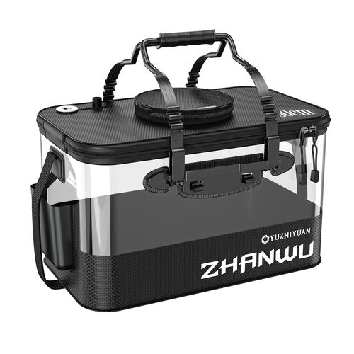 Fishing Bucket Foldable, Live Bait Bucket 6GAL with Breathable Skylight & Aeration Hole, Multi-Functional Live Fish Container for Fishing, Camping, Moving, Thickened EVA & Comfortable Handle