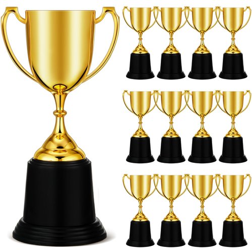 Ecation 9 Inch Gold Trophy Award Gold Award Cup Employee Coworker Appreciation Gifts Golden Plastic Trophy for Thank You Teacher Nurse Volunteer Men Women Rewards Party(3 Pcs)